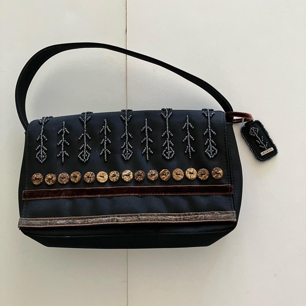 A Vintage Black Beaded Guess Handbag